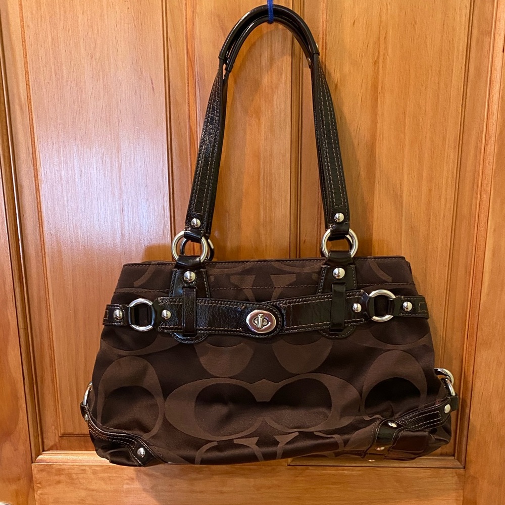 USED Coach Mahogony Sig. Sateen Carly Bag- Please Read Description.